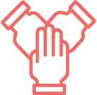 Icona rossa di mani unite che collaborano
