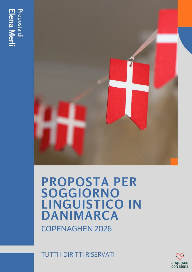 Copertina proposta soggiorno linguistico a Copenaghen con bandierine danesi