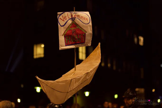 Boat-shaped 'Velkommen' lantern at the Aarhus European Capital of Culture inauguration