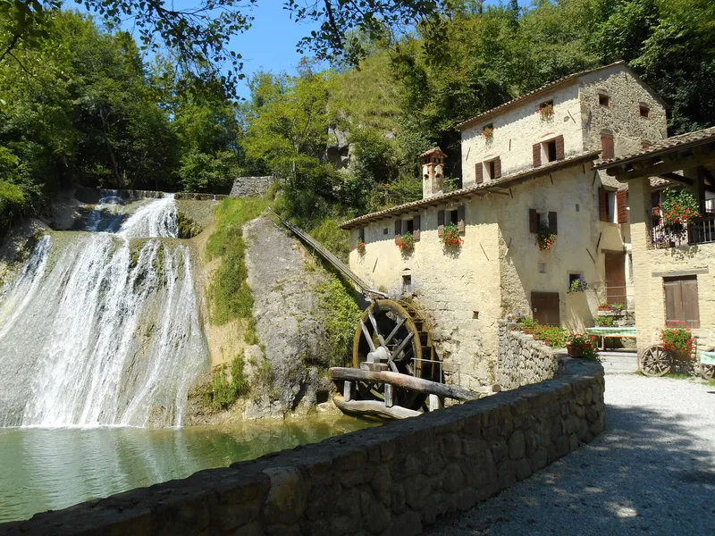 The Molinetto della Croda at Refrontolo with waterfall and water wheel
