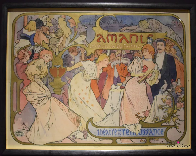 Litografia Les Amants di Alphonse Mucha, figure eleganti, 1895