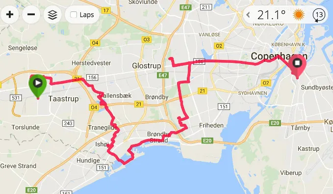 Mappa del percorso ciclabile da Høje Taastrup a Rødovre alla scoperta dei giganti nascosti