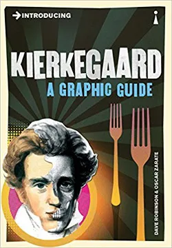 Copertina del libro a fumetti Introducing Kierkegaard di Dave Robinson con ritratto del filosofo