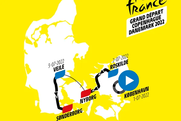 Mappa gialla della Danimarca con le tappe del Tour de France 2022